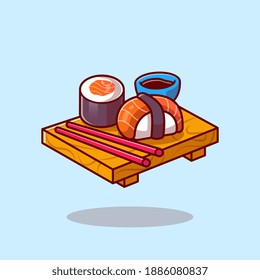 Sushi With Chopstick Cartoon Vector Icon Illustration. Japanese Food Icon Concept Isolated Premium Vector. Flat Cartoon Style
