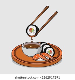 Sushi with chopstick vector illustration