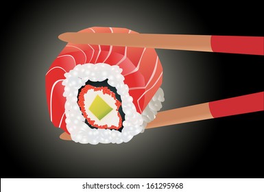Sushi with chopsticks