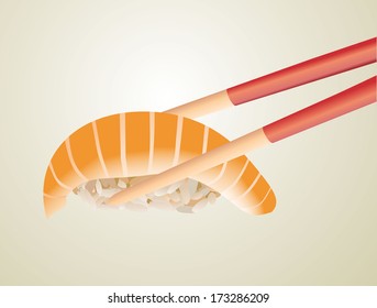 Sushi with chopsticks