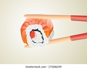 Sushi with chopsticks
