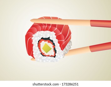 Sushi with chopsticks