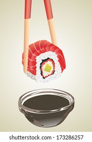 Sushi with chopsticks