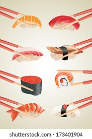 Sushi with chopsticks