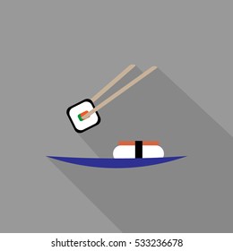 Sushi with chopsticks