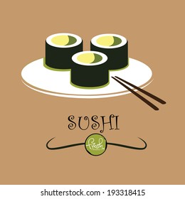 sushi with chopsticks. concept vector illustration