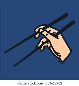 Sushi Chopsticks in Hand Minimalistic Flat Color Line Icon Pictogram Illustration