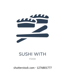 sushi with chopsticks from japan icon vector on white background, sushi with chopsticks from japan trendy filled icons from Food collection, sushi with chopsticks from japan vector illustration