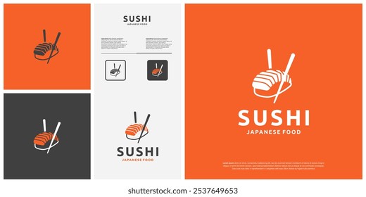 sushi and chopsticks logo, abstract Japanese traditional food, graphic design illustration.