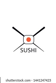 Sushi and chopsticks on white background