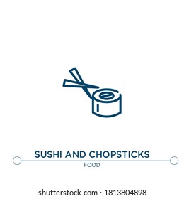 sushi and chopsticks outline vector icon. simple element illustration. sushi and chopsticks outline icon from editable food concept. can be used for web and mobile
