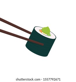 Sushi and chopsticks vector. Sushi on white background.