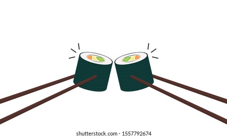 Sushi and chopsticks vector. Sushi on white background.