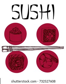 sushi, chopsticks vector on a white background , rolls, traditional Japanese food