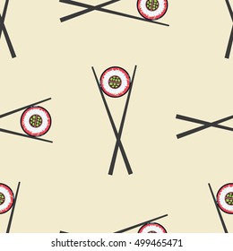 Sushi and chopsticks vector seamless pattern. Background with roll illustration