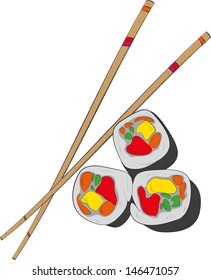 Sushi and chopsticks-vector illustration
