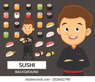 Sushi Collection concept background. Flat icons.