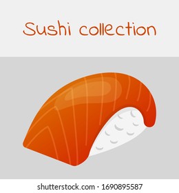 Sushi collection. Nigiri. Multicolored art without a stroke. Vector.
