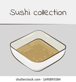 Sushi collection. Nut sauce. Multicolored art with a stroke. Vector.