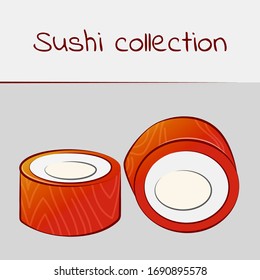 Sushi collection. Philadelphia maki rolls. Multicolored art with a stroke. Vector.