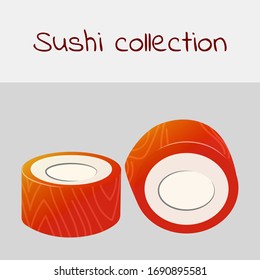 Sushi collection. Philadelphia maki rolls. Multicolored art without a stroke. Vector.