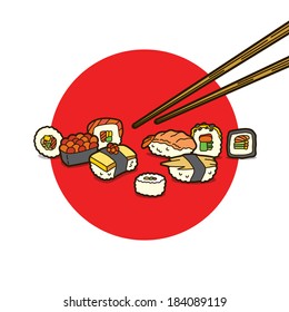 Sushi collection and red circle