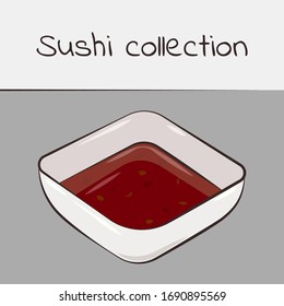 Sushi collection. sweet chili sauce, sriracha sauce. Multicolored art with a stroke. Vector.