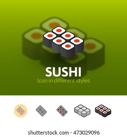 Sushi color icon, vector symbol in flat, outline and isometric style isolated on blur background