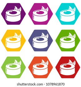 Sushi concept icons 9 set coloful isolated on white for web