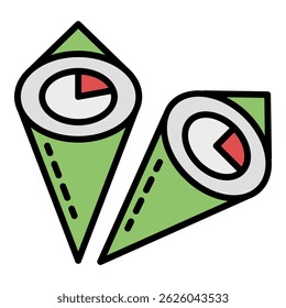 Ícone Sushi. Contorno do ícone do vetor do cone de sushi cor plana isolada