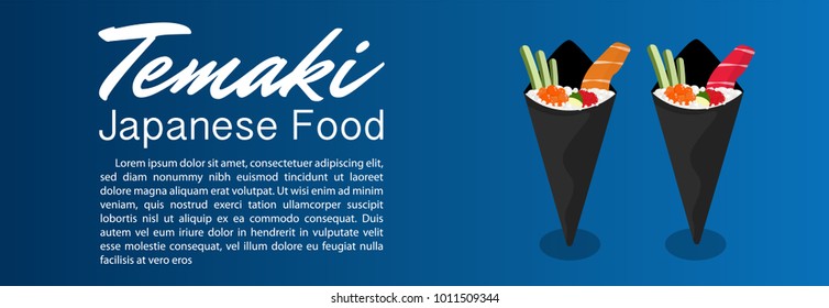 Sushi Cones (Temaki) Japanese Food background Blue