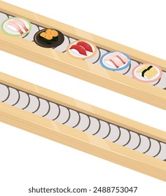 Sushi conveyor belt. Vector illustration.