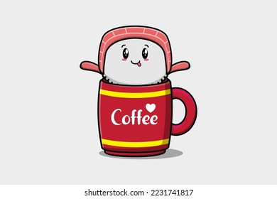 Sushi cute character illustration in a coffee cup in flat modern design