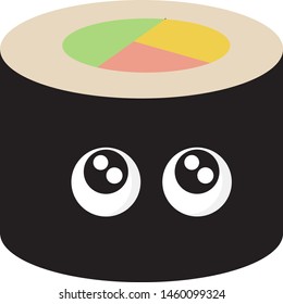 Sushi with cute eyes, illustration, vector on white background.