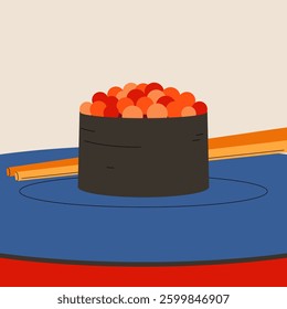 Sushi delight with vibrant fish roe on a conveyor belt