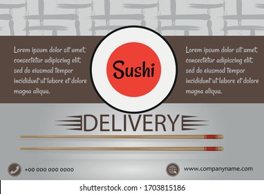 Plantilla de logotipo de entrega de sushi (concepto).  Ilustración vectorial. Servicio de entrega rápida de señal de rollo de sushi.