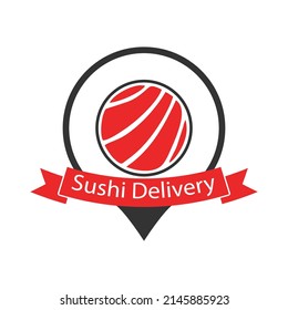 Sushi delivery logo template. A sushi roll sign in the shape of a location symbol.