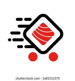 Sushi delivery logo template. Vector illustration Sushi roll sign, symbolizes the fast delivery. EPS 10.