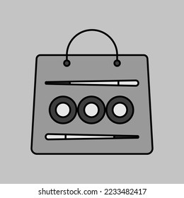 Sushi Lieferung Vektorgrafiksymbol. Tasche für Sushi-Lieferung. Graph-Symbol für das Kochen von Webseiten und Apps-Design, Logo, App, Benutzeroberfläche