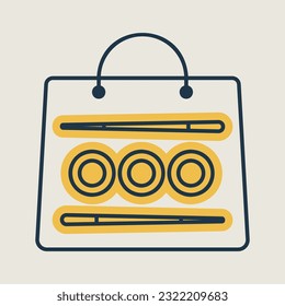 Sushi delivery vector icon. Bag for sushi delivery. Graph symbol for cooking web site and apps design, logo, app, UI