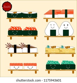 Sushi  design with vector sushi character. Chinese word means sushi.