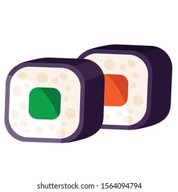 sushi with different fillings on a white background,