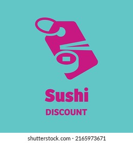Sushi mit Rabatt, Logo-Design, Vektorsymbol-Ikone, kreative Idee