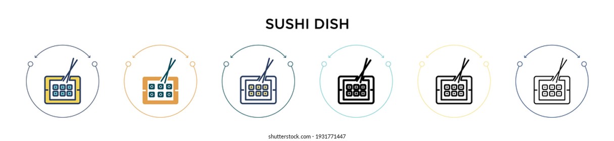 Sushi Schüssel Symbol in gefüllt, dünne Linie, Umriss und Strich Stil. Vektorgrafik von zwei farbigen und schwarzen Sushi-Vektorgrafiken-Designs kann für mobile, i-, web-gestützte