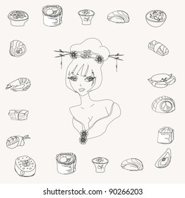 Sushi doodle set