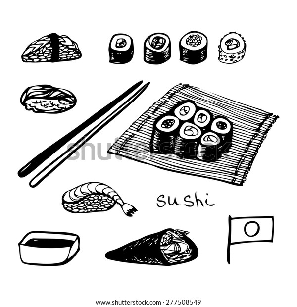 Sushi Doodle Set Stock Vector (Royalty Free) 277508549