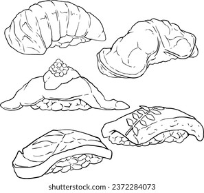 Sushi doodle set. Japanese food. line vector set 