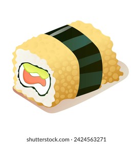 Sushi element of colorful set. Every detail, from the delicate rice to the fresh ingredients, is brought to life in vibrant colors. Vector illustration.