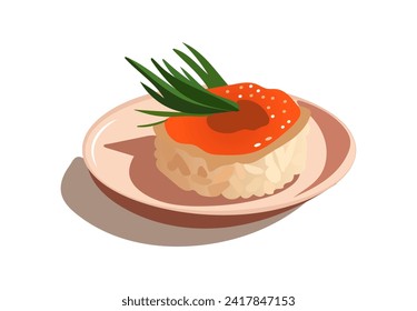 Sushi element of colorful set. This captivating image feature a cartoon design, where the beauty of Japanese cuisine meets creative design, perfect for food-related content. Vector illustration.