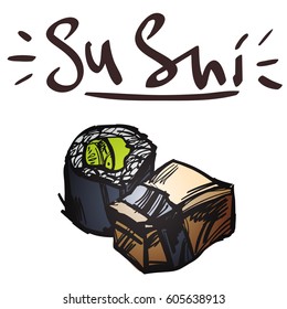 Sushi. The elements for infographics with a hand-drawing style.